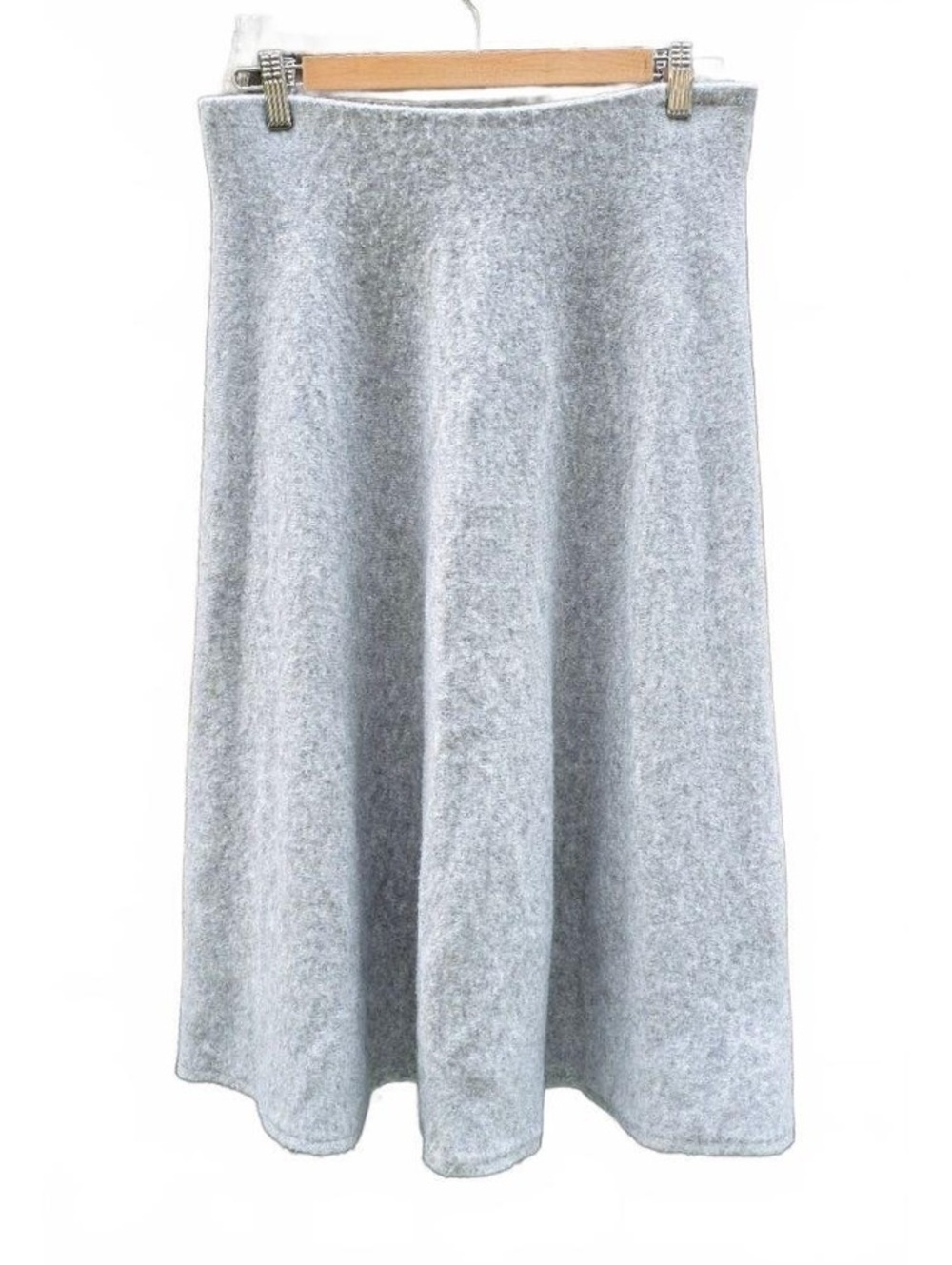 UNIQLO Soufflé Yarn Knit Flare Midi Skirt Wool Blend Cozy Dove Grey
